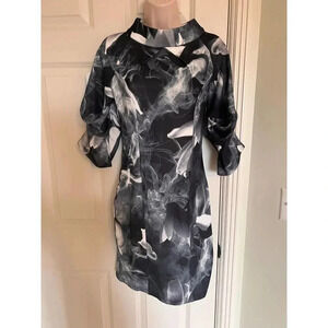 Elia Cher black white swirl 3/4 sleeve crew neck dress‎ size small NWT